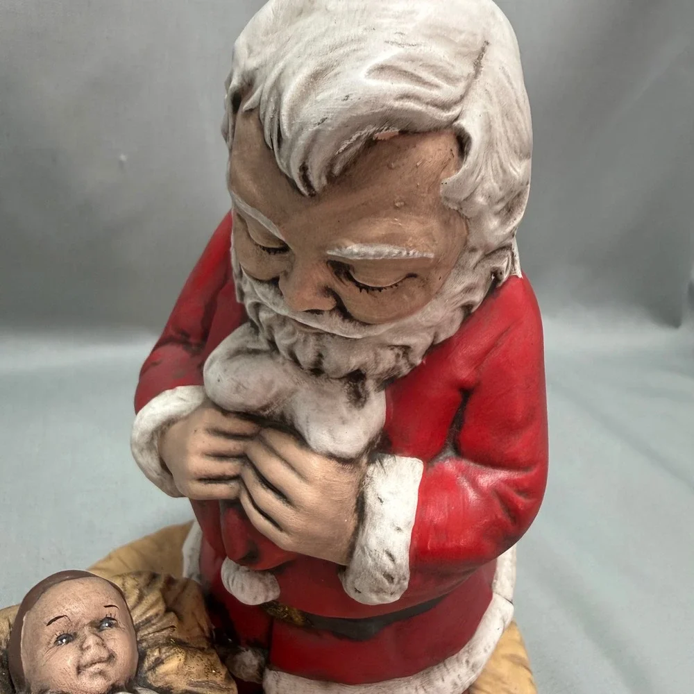 Vintage Kneeling Santa Baby Jesus Nativity Figurine Red Ceramic Religious 8
